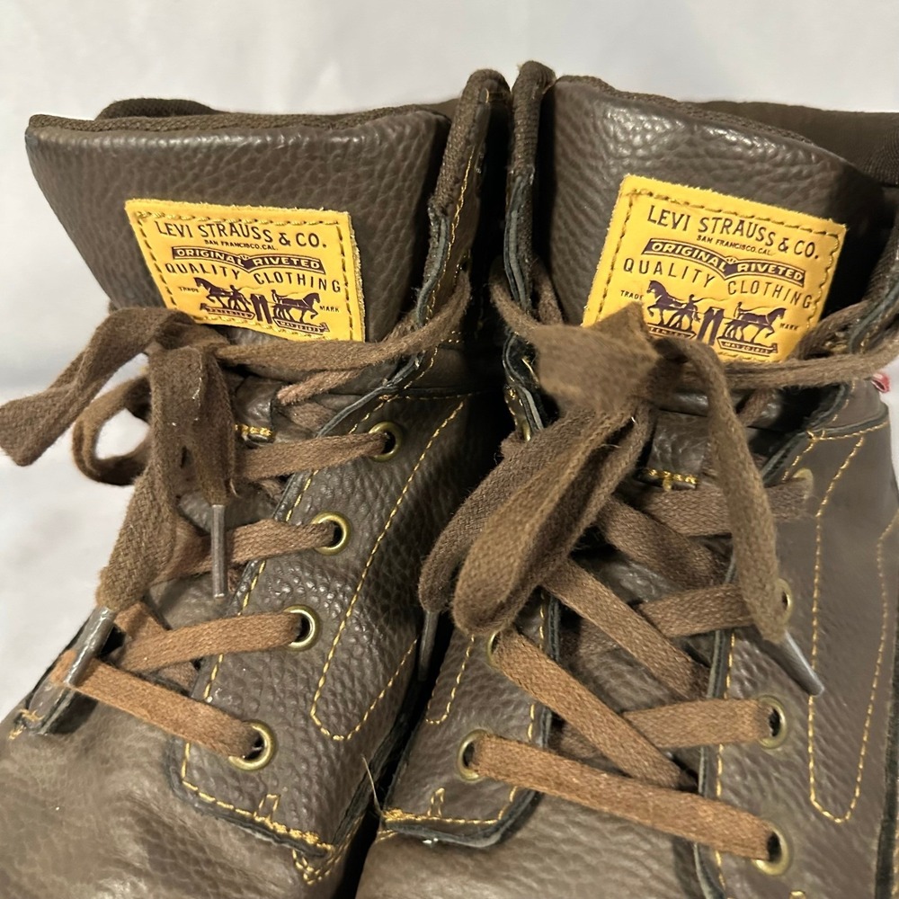 Levis Mens Size 13 Brown High Top Sneakers Synthetic Leather Boots - Picture 2 of 16